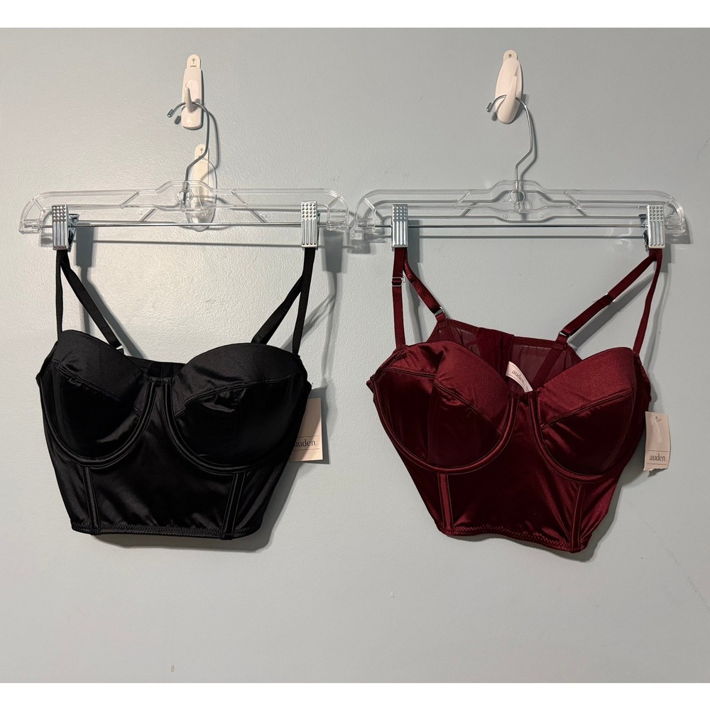 Auden Intimates Size M Satin Corset Bustier Top 2 Pack Black Berry Red 2565